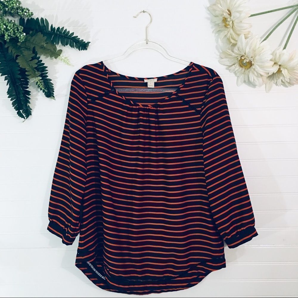 J.Crew Navy Blue Striped Blouse Size Small